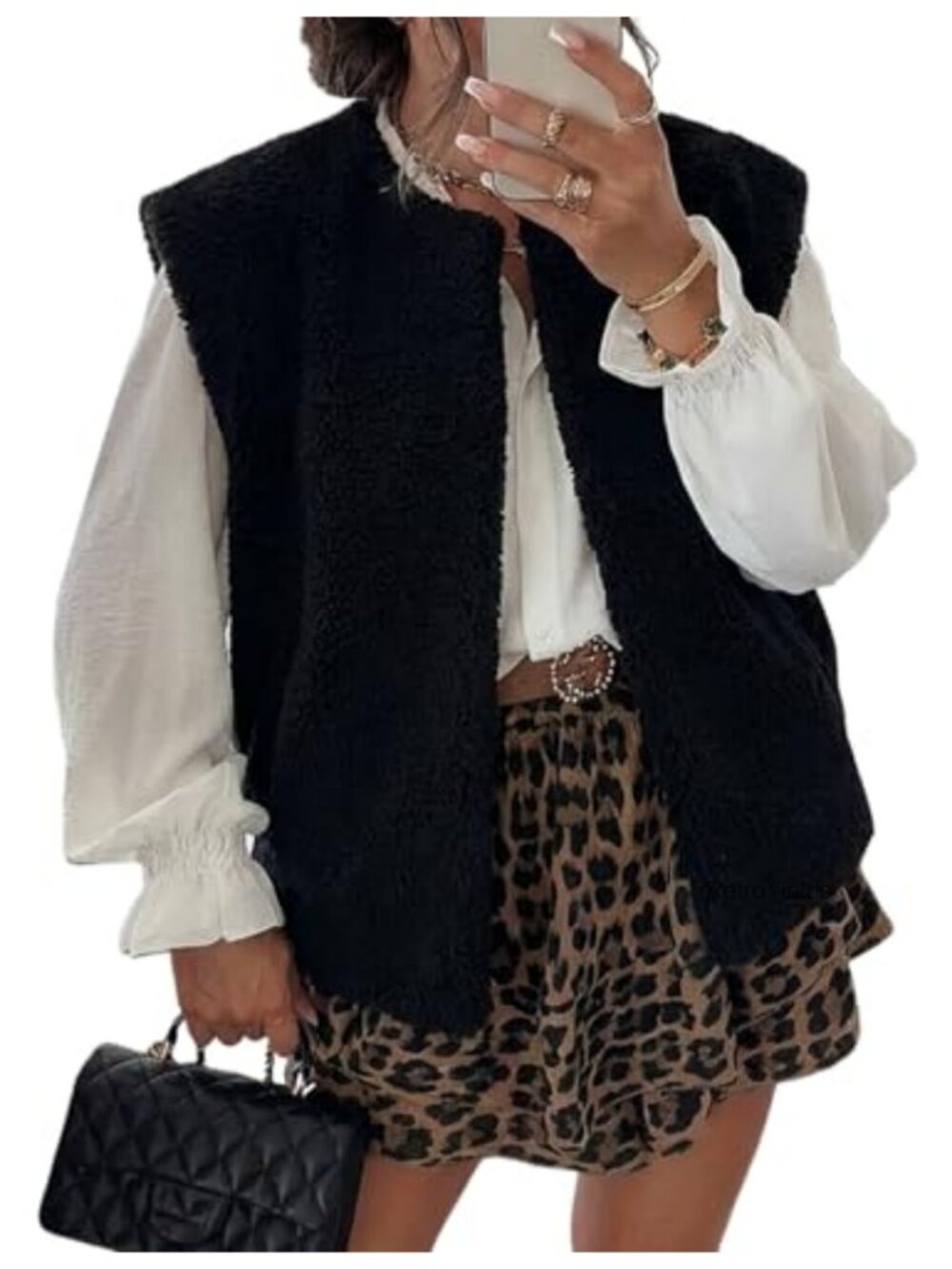 Sherpa Fleece Vest Fuzzy Sleeveless Open Front Casual Layer
